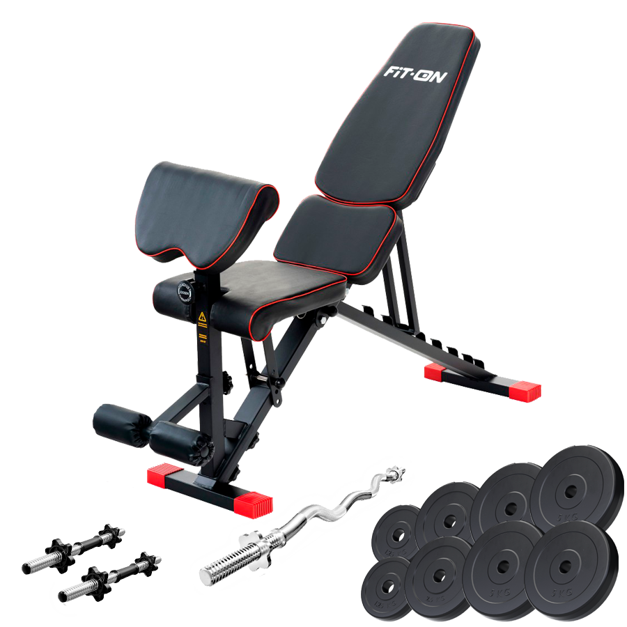 Скамья регулируемая Fit-On FN-S202 + штанга та гантели 33кг
