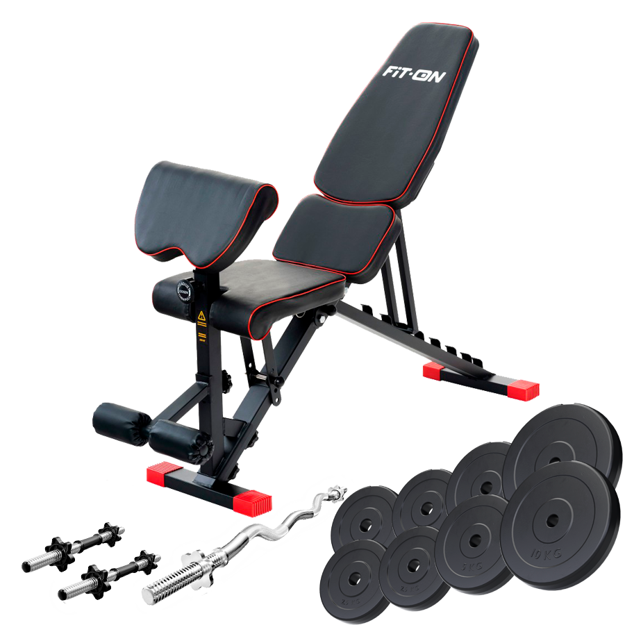 Скамья регулируемая Fit-On FN-S202 + штанга та гантели 44кг
